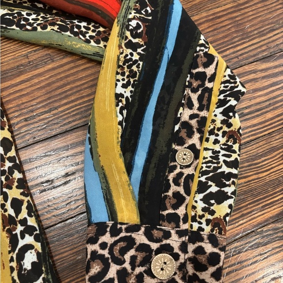 John Mark Women Leopard Abstract Button Down Shirt Dress Sz M Roll Tab Sleeve - Picture 5 of 9